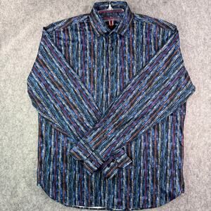 Visconti Men's M Black Button Up Tribal Striped Long Sleeve Shirt